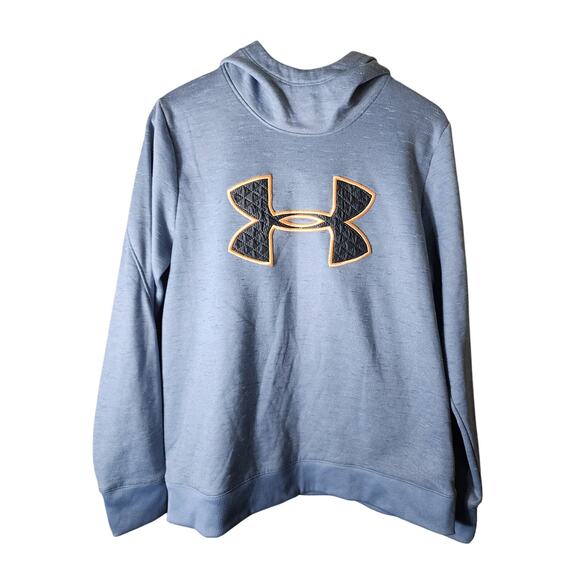 UNDER ARMOUR Blue Orange Black Quilted Accents Warm Neck Active Hoodie SZ L - Picture 1 of 8